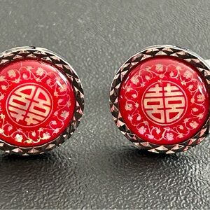 4-$50 Red and Silver Round shell cufflinks